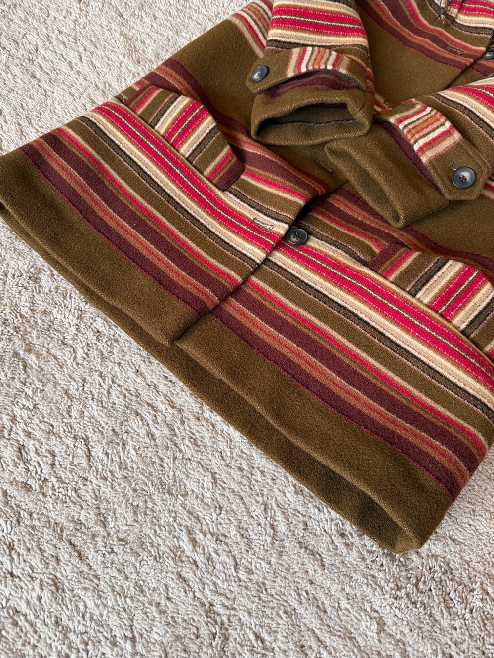 Pendleton Made in USA Brown Red Striped Virgin Wool Pea Coat size Small - Picture 10 of 16